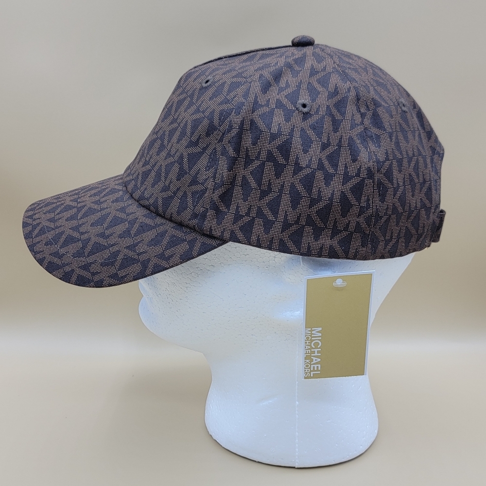 Michael Kors Signature Logo Adjustable Strapback Baseball Cap Hat Brown New Tags - Picture 2 of 11